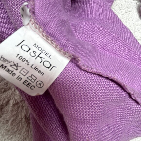 Jaskar Women V-Neck Textured Asymmetric Linen Tunic Top Blouse Purple 3/4 Sleeve - Picture 4 of 9